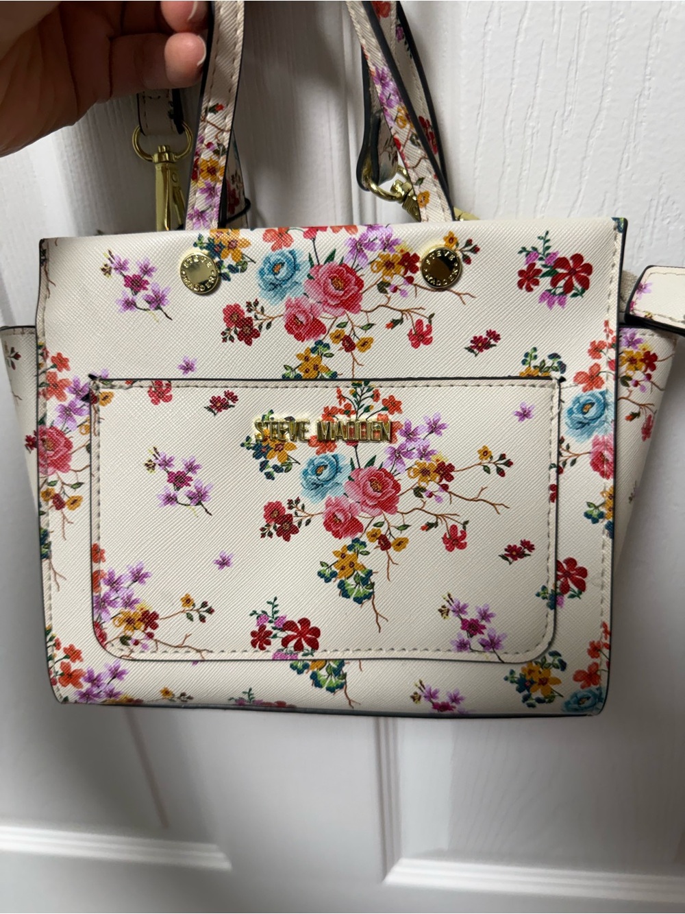 Steve Madden Cream Floral Satchel with Multicolor Blossoms
